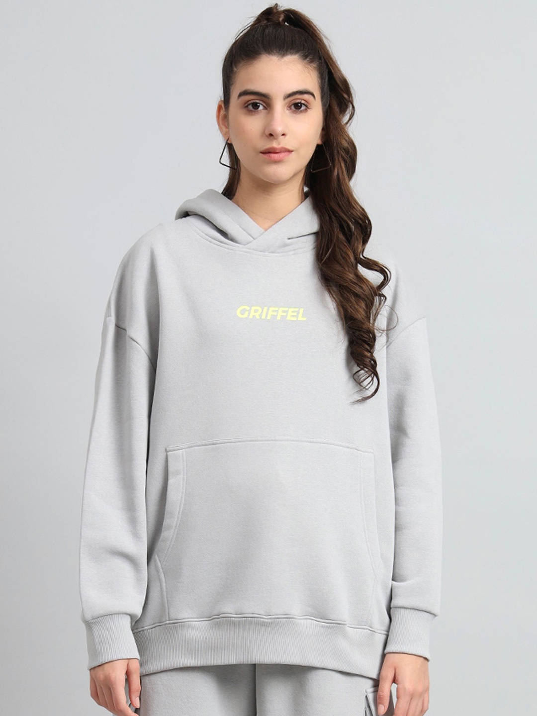 

GRIFFEL Women Typography Printed Long Sleeves Casual Sweatshirt, Grey melange
