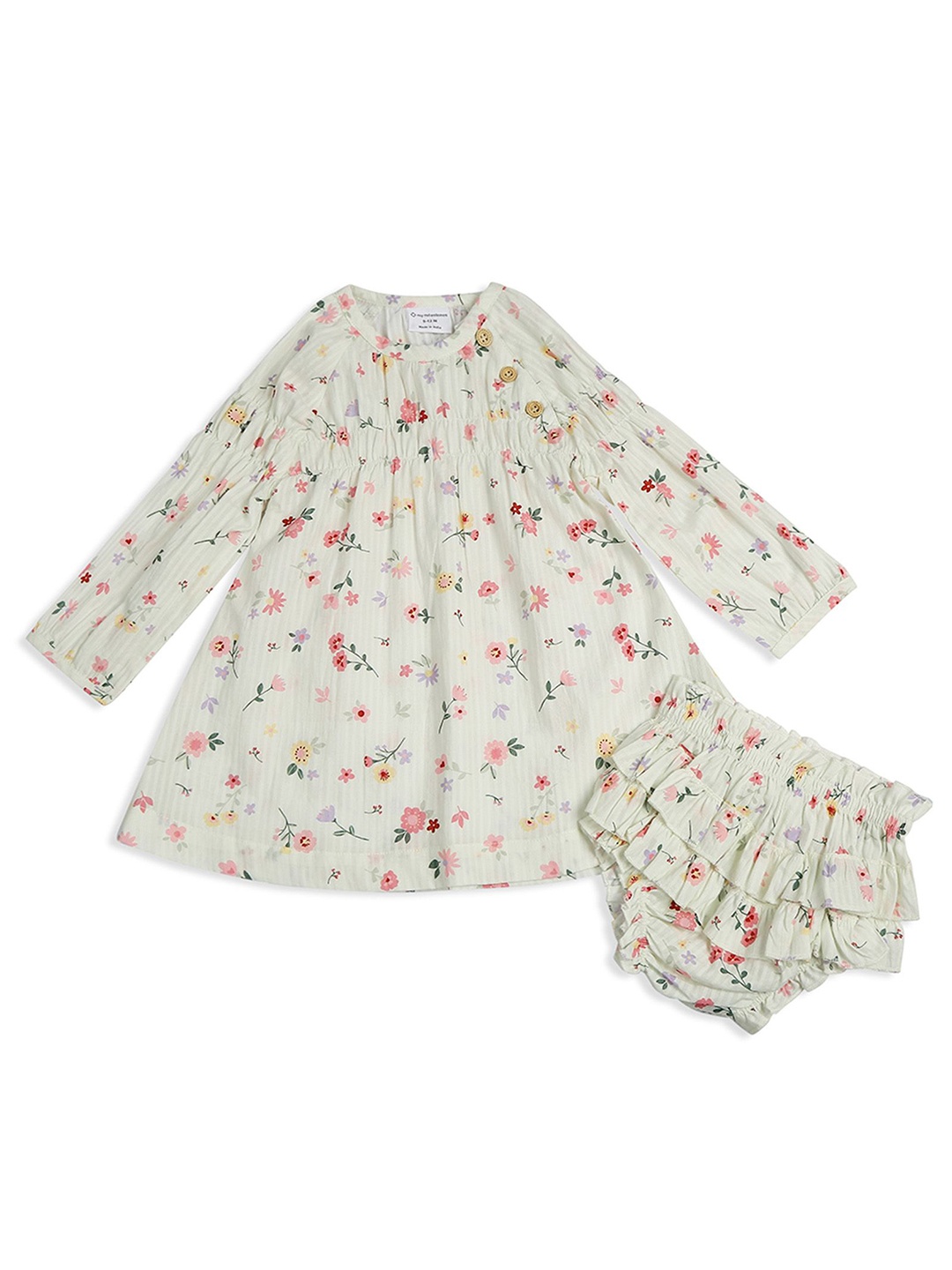 

My Milestones Girls Floral Printed A-Line Dress & Bloomer, Off white