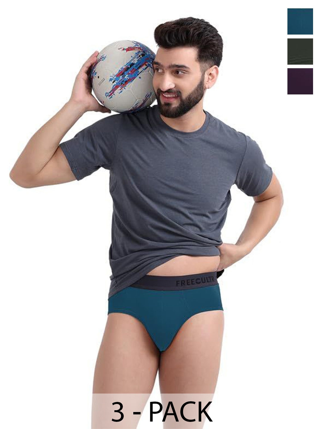 

FREECULTR Pack Of 3 Men Anti Bacterial Ribbed Basic Briefs, Olive