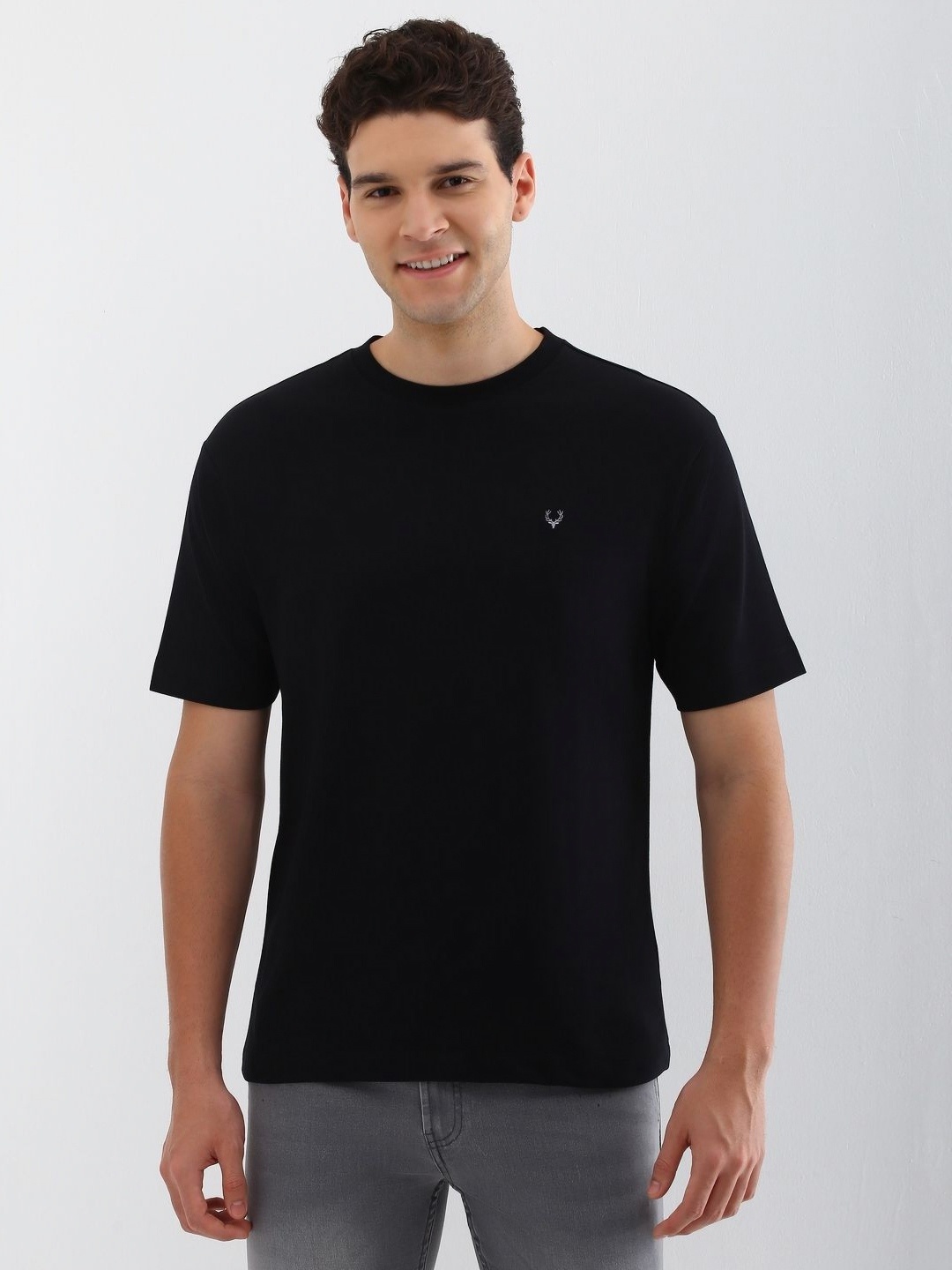 

Allen Solly Men Solid Round Neck Cotton T-shirt, Black