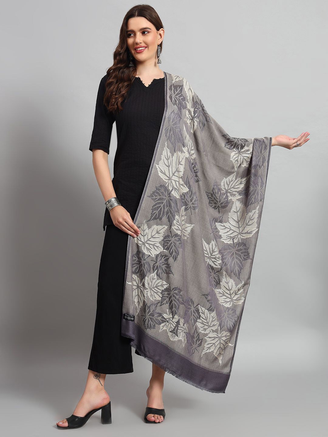 

HANDICRAFT PALACE Women Woven Design Stole, Grey