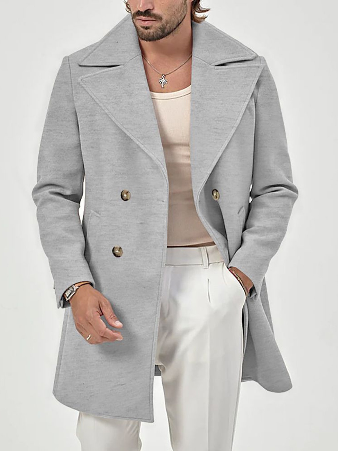 

StyleCast x Revolte Men Double-Breasted Overcoat, Grey