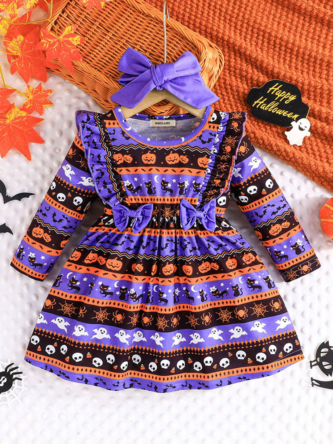 

INCLUD Girls Printed Fit & Flare Dress, Purple