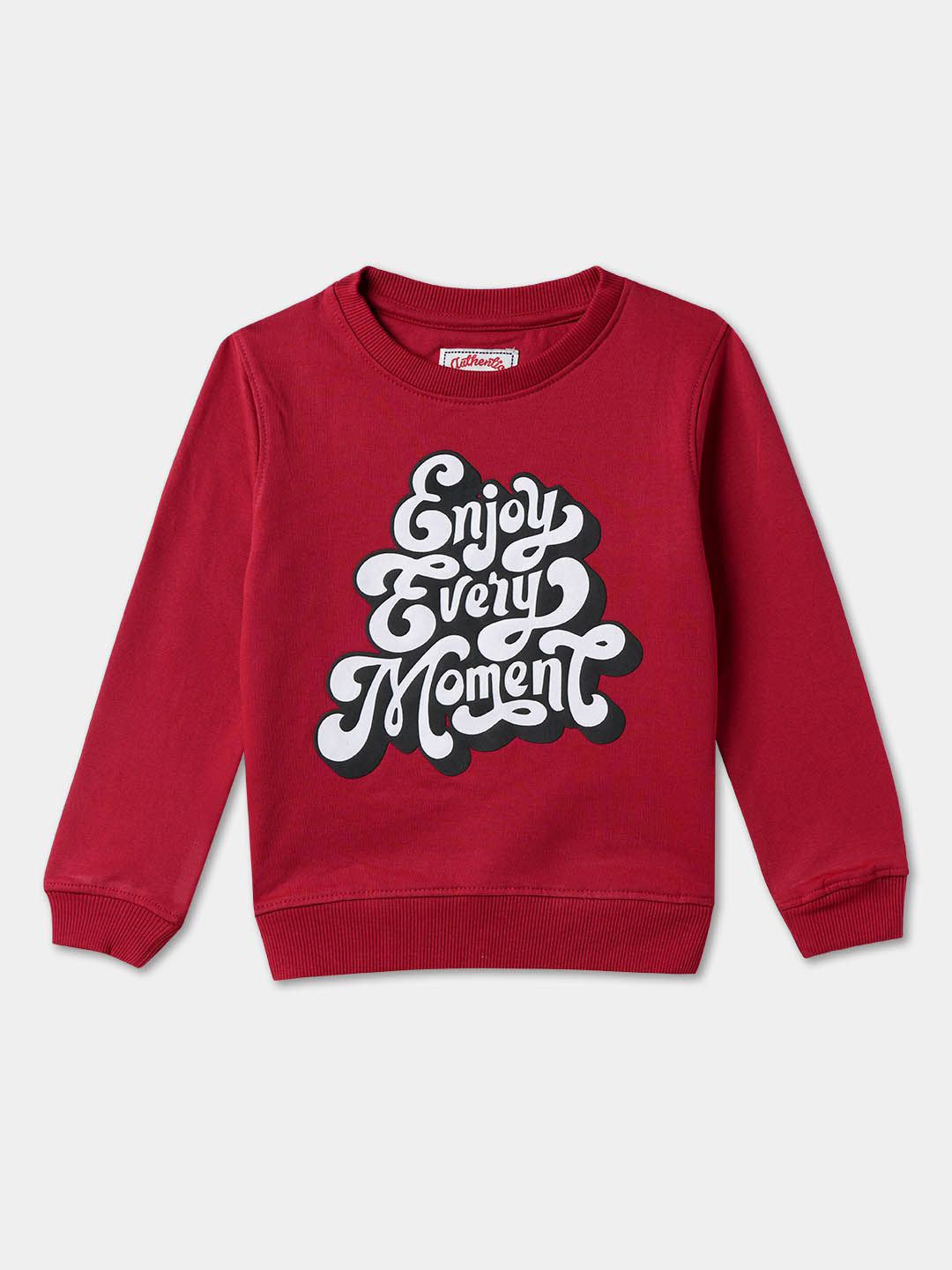 

R&B Boys Cotton Typography Printed Pullover Sweatshirt, Red