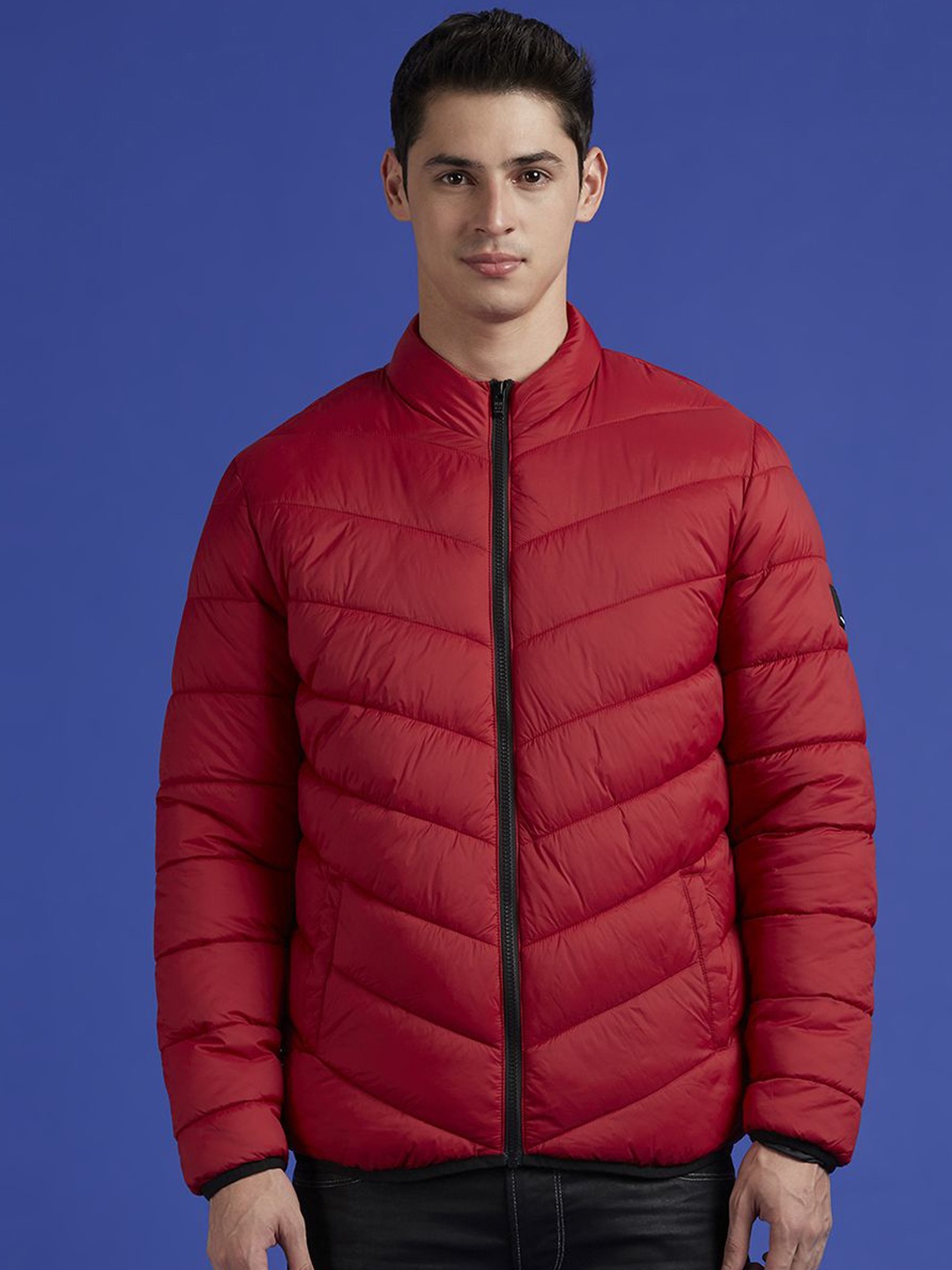 

Pepe Jeans Men Mock Collar Solid Casual Puffer Jacket, Red