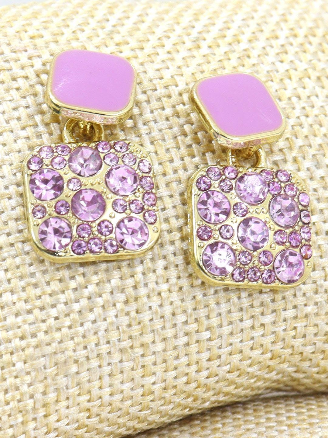 

VAGHBHATT Gold-Plated Crystal Rhinestone Studded Square Drop Earrings