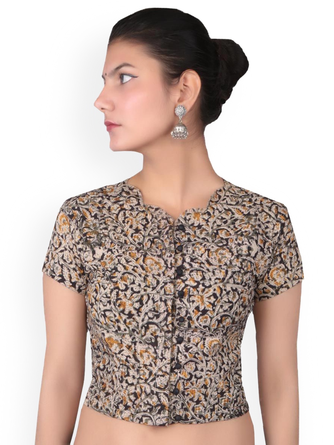

TJORI Women Kalamkari Printed Saree Blouse, Black