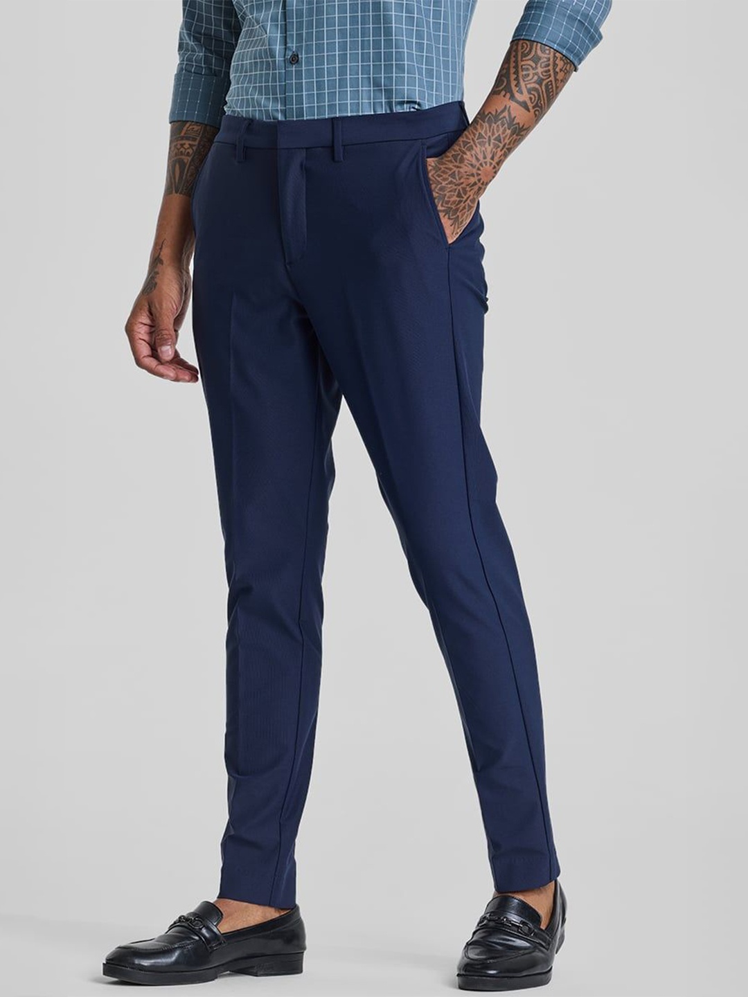 

Snitch Men Smart Slim Fit Formal Trouser, Blue