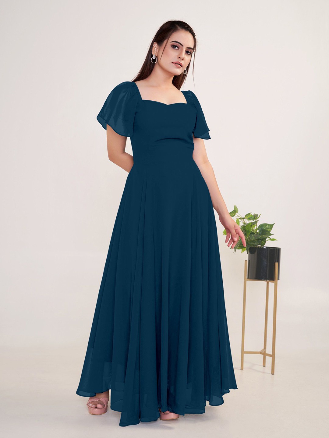 

Raiyani Enterprise Women Flared Sleeve Fit & Flare Casual Party Maxi Dress, Blue