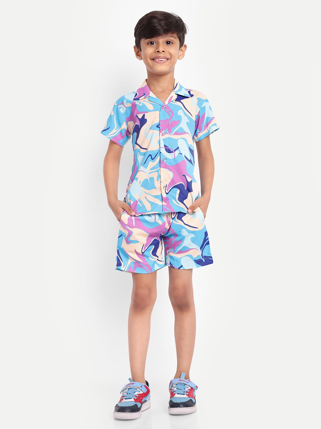 

BAESD Unisex Kids Printed Shirt with Shorts, Blue