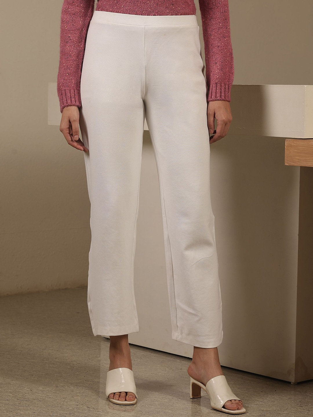 

SALT ATTIRE Women Smart Straight Fit High-Rise Joggers, White