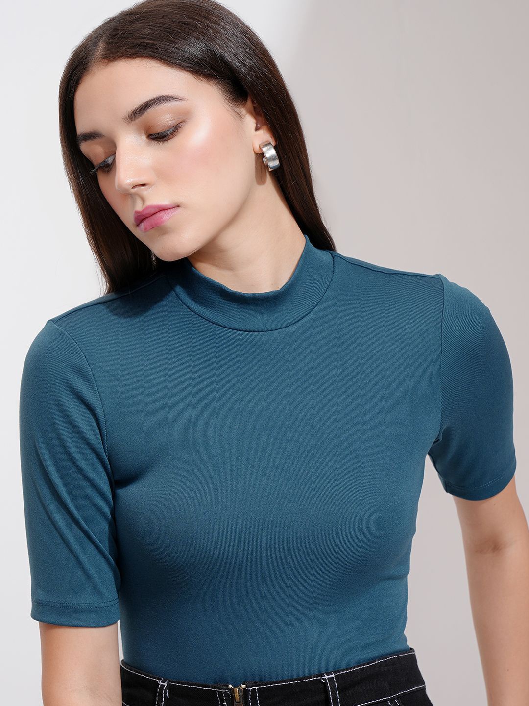 

Tokyo Talkies Women Cotton Knits Fitted Top, Teal