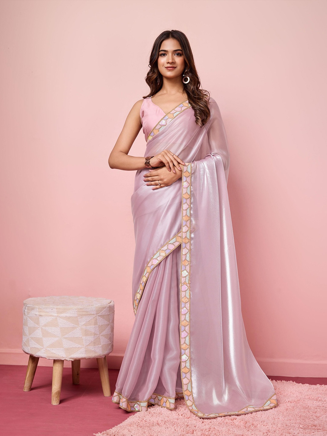 

VAIRAGEE Embroidered Ready to Wear Saree, Purple