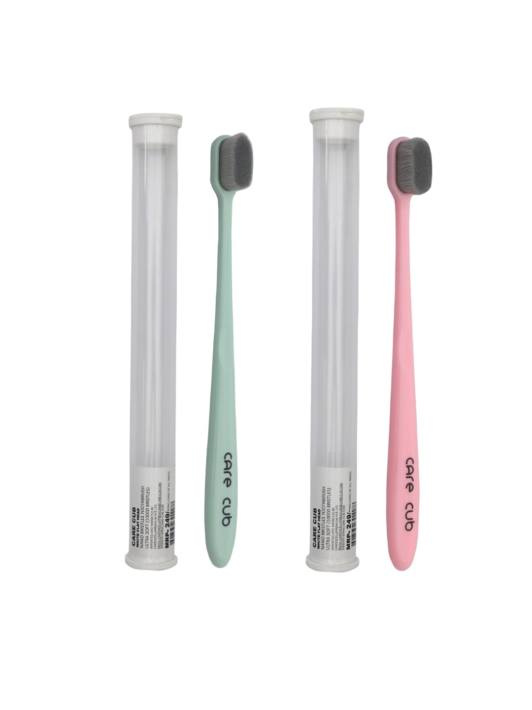 

CARE CUB Set Of 2 Flat Ultra Soft Nano 10,000 Oral Toothbrush - Green & Pink