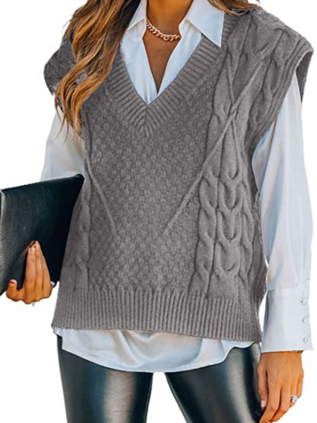 

LULU & SKY Women V-neck Sweater Vest, Grey