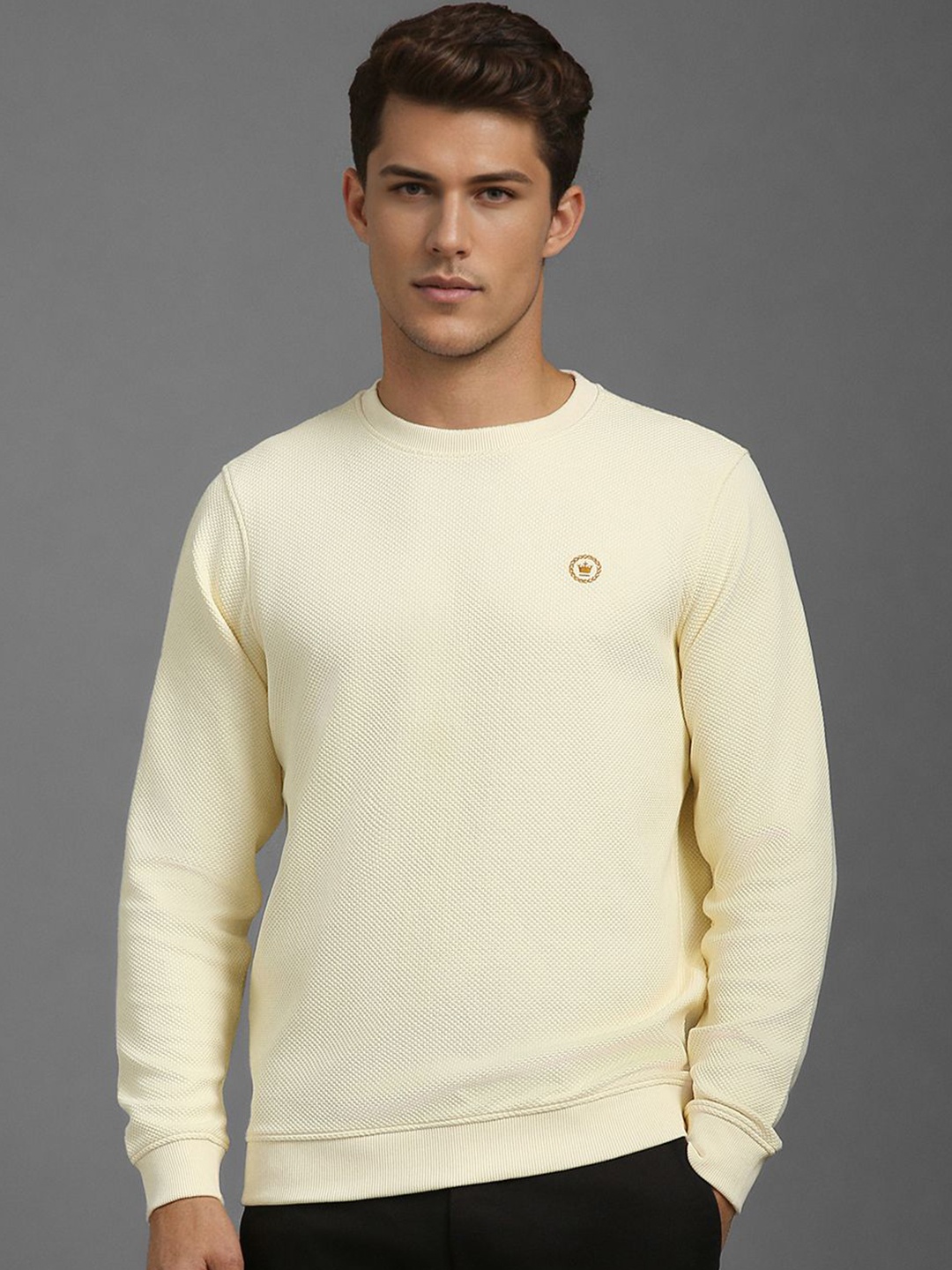 

Louis Philippe Men Long Sleeves Pullover Sweatshirt, Cream