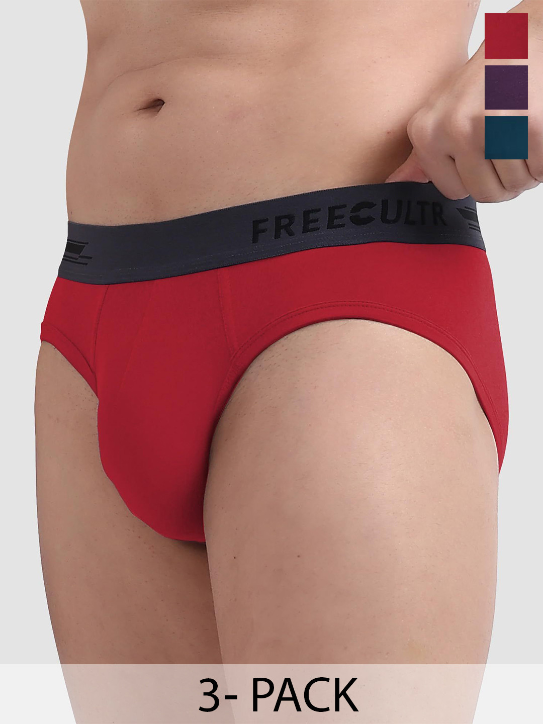 

FREECULTR Pack Of 3 Men Anti Bacterial Micromodal Basic Briefs, Red