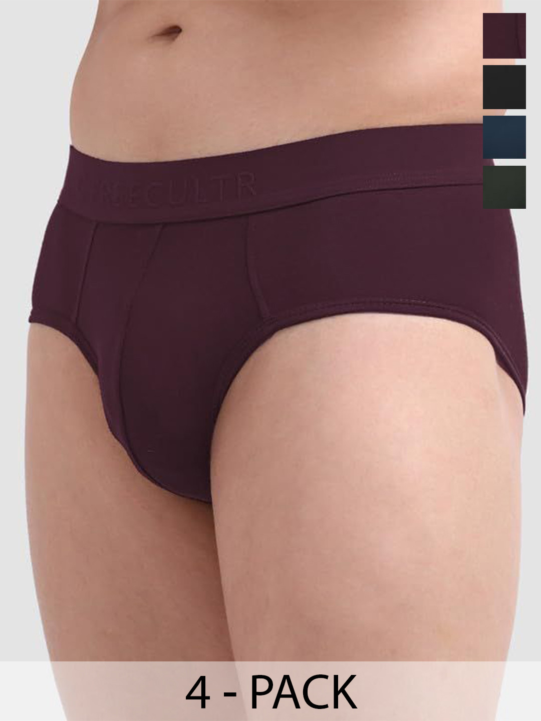 

FREECULTR Men Pack of 4 Anti Bacterial Micromodal Basic Briefs FCPCXBSABPWAGSPBM, Burgundy