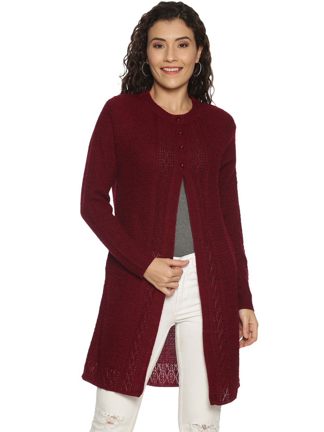 

CLAPTON Woollen Button Shrug, Maroon