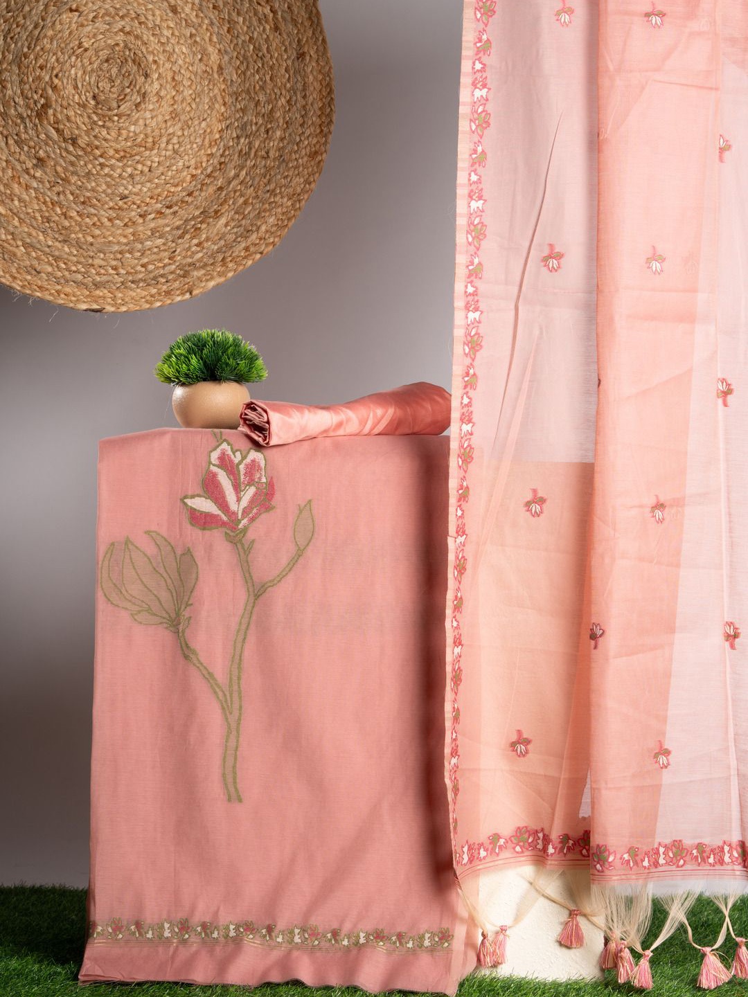 

ISHIKA FAB Pure Cotton Unstitched Dress Material, Pink
