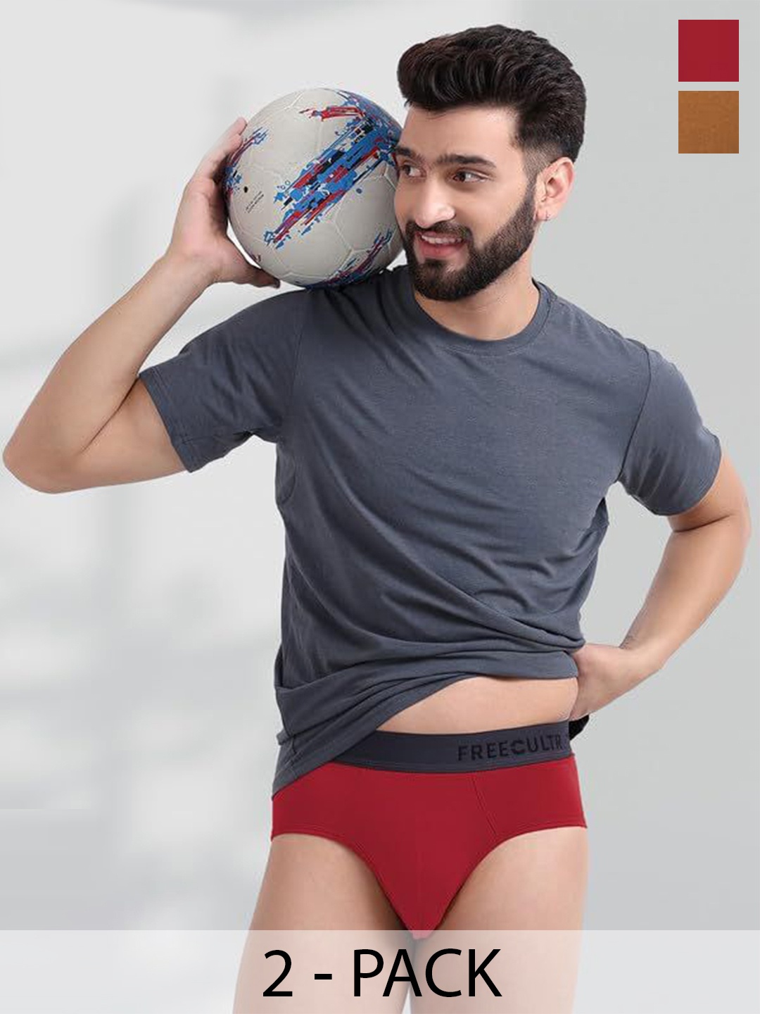 

FREECULTR Men Pack Of 2 Anti Bacterial Micromodal basic Briefs, Red