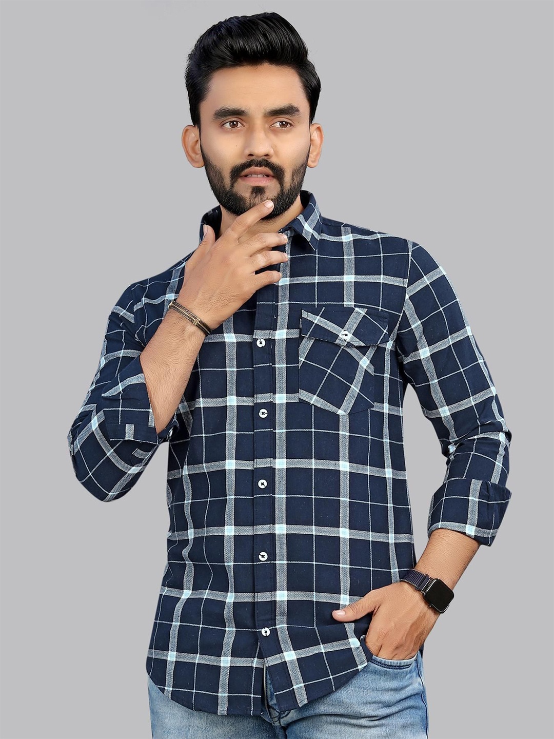 

ADWYN PETER Men Classic Spread Collar Checked Cotton Casual Shirt, Multi