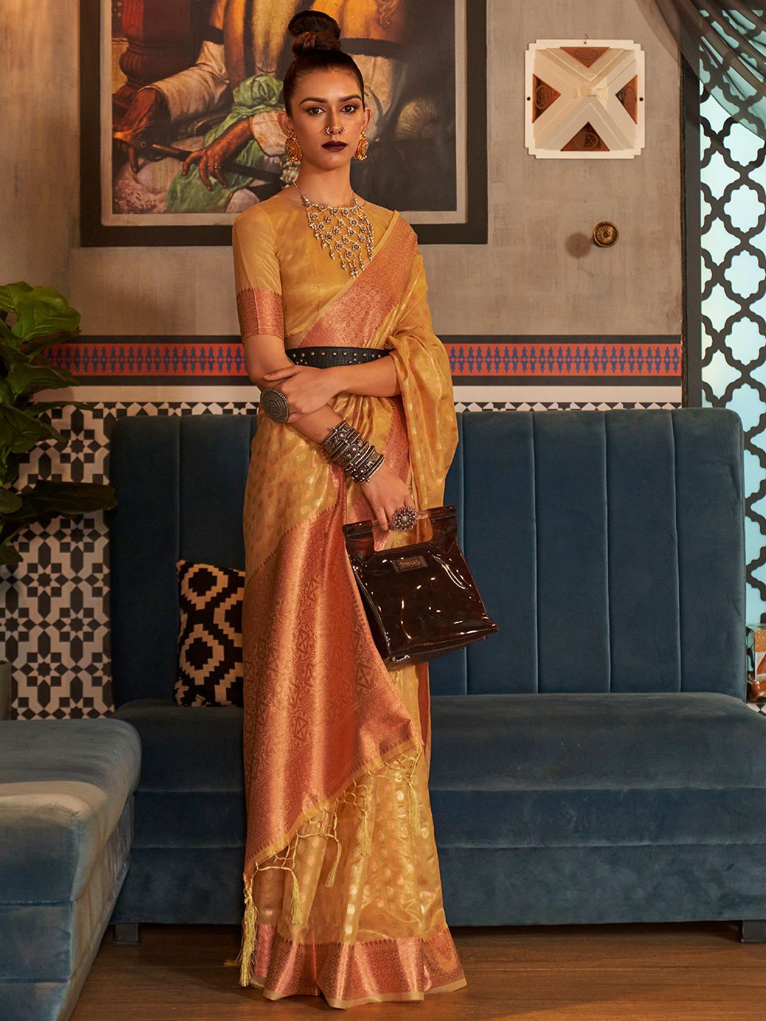 

Ishin Ethnic Motifs Woven Design Zari Kanjeevaram Saree, Yellow
