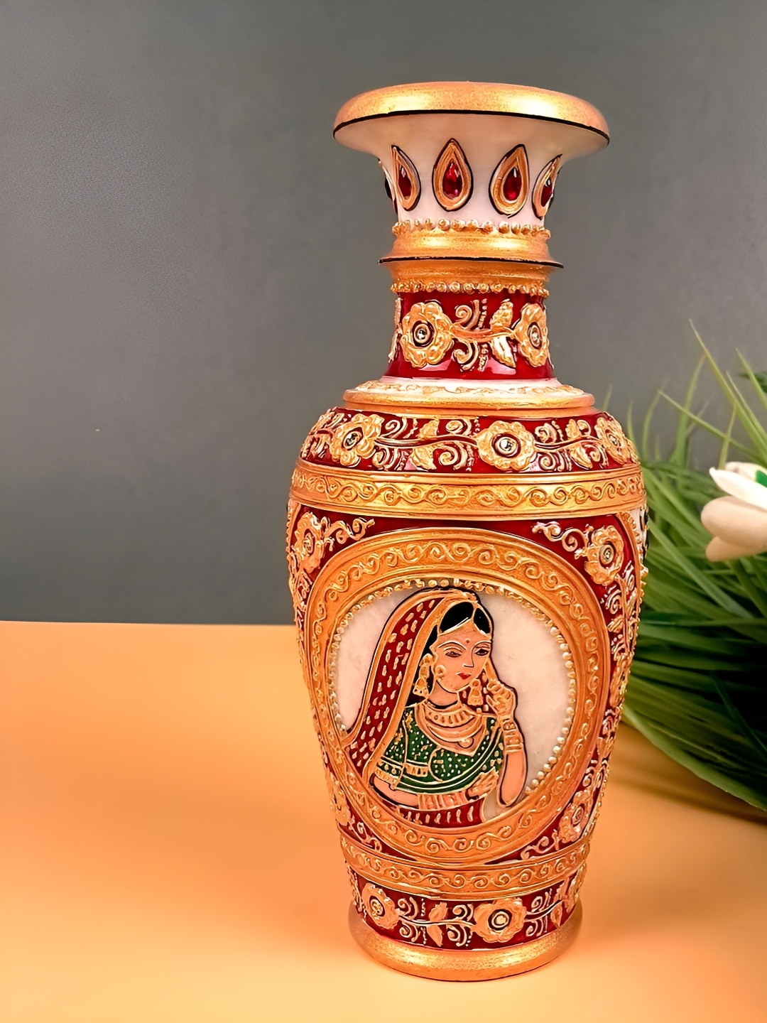 

apka mart Red Marble Flower Vases, Gold