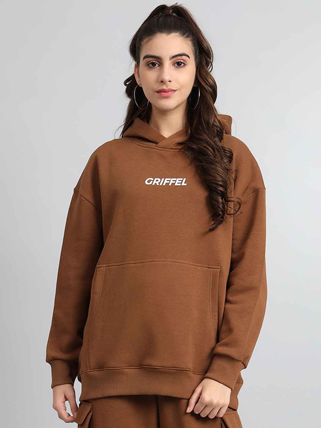 

GRIFFEL Women Long Sleeves Hood Sweatshirt, Brown