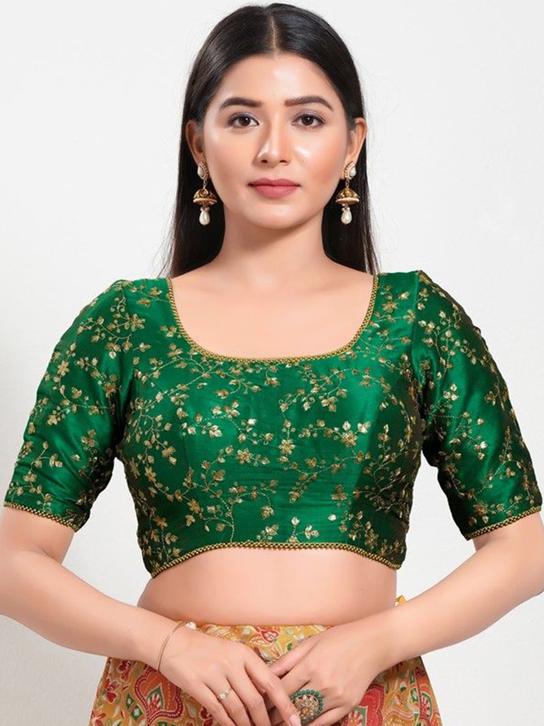 

Mmore Women Embroidered Padded Saree Blouse, Green