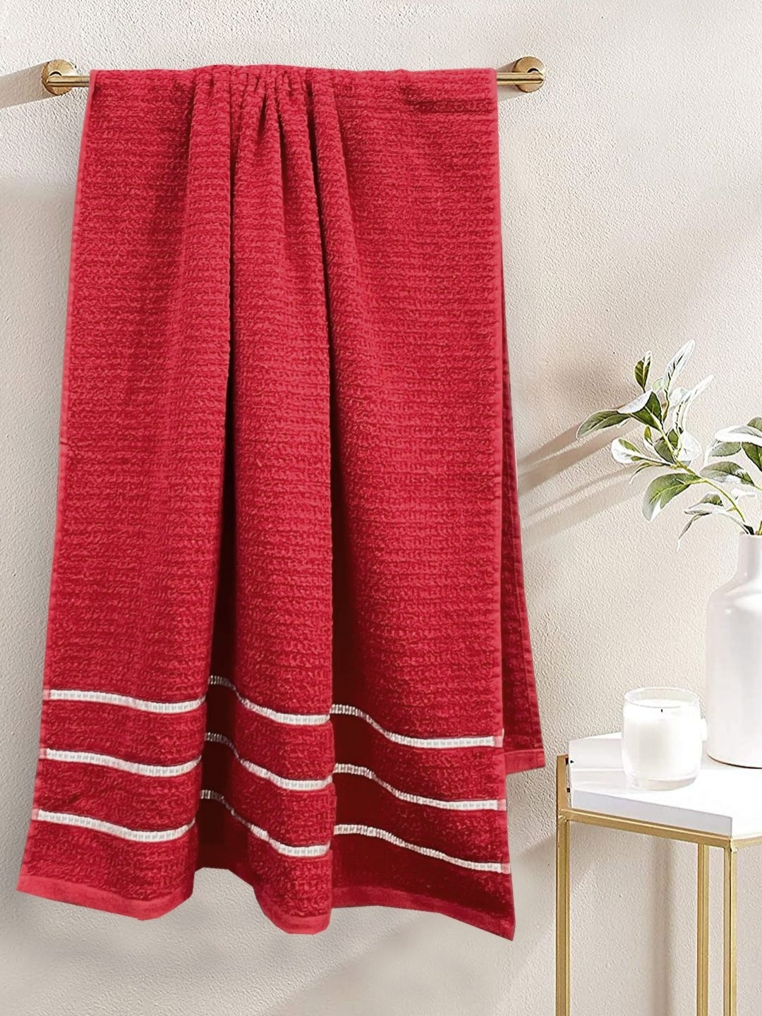 

BIANCA Red & Silver-Toned Cotton 500 GSM Bath Towel