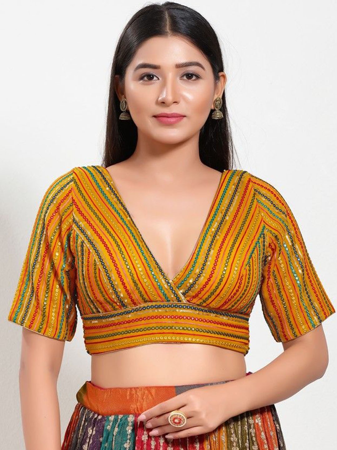 

Mmore Readymade Padded Saree Blouse, Yellow