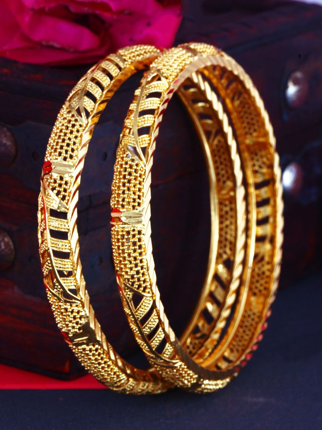 

Vighnaharta Set Of 2 Textured Bangles, Gold