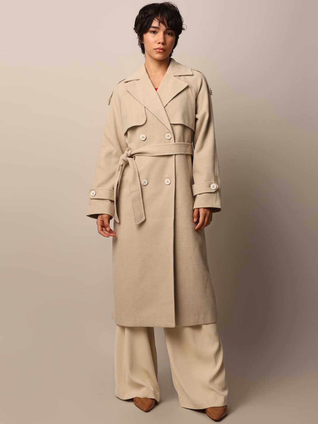 

ONLY Women Slim-Fit Double-Breasted Trench Coat, Beige