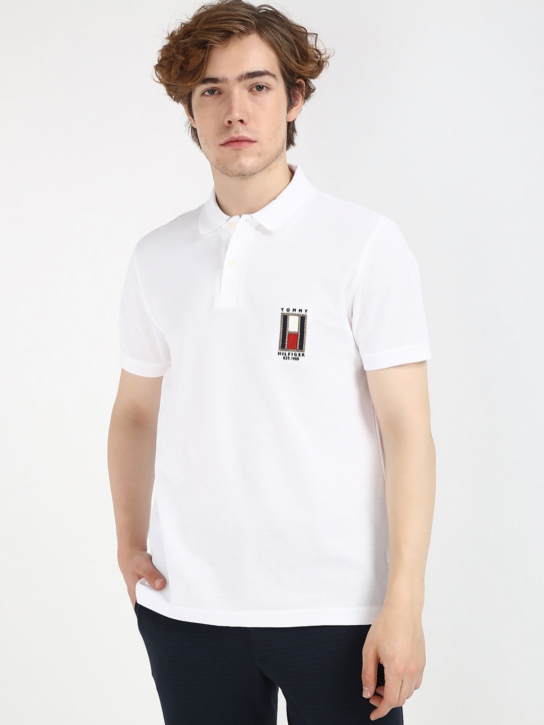 

Tommy Hilfiger Men Polo Collar Organic Cotton Applique T-shirt, White