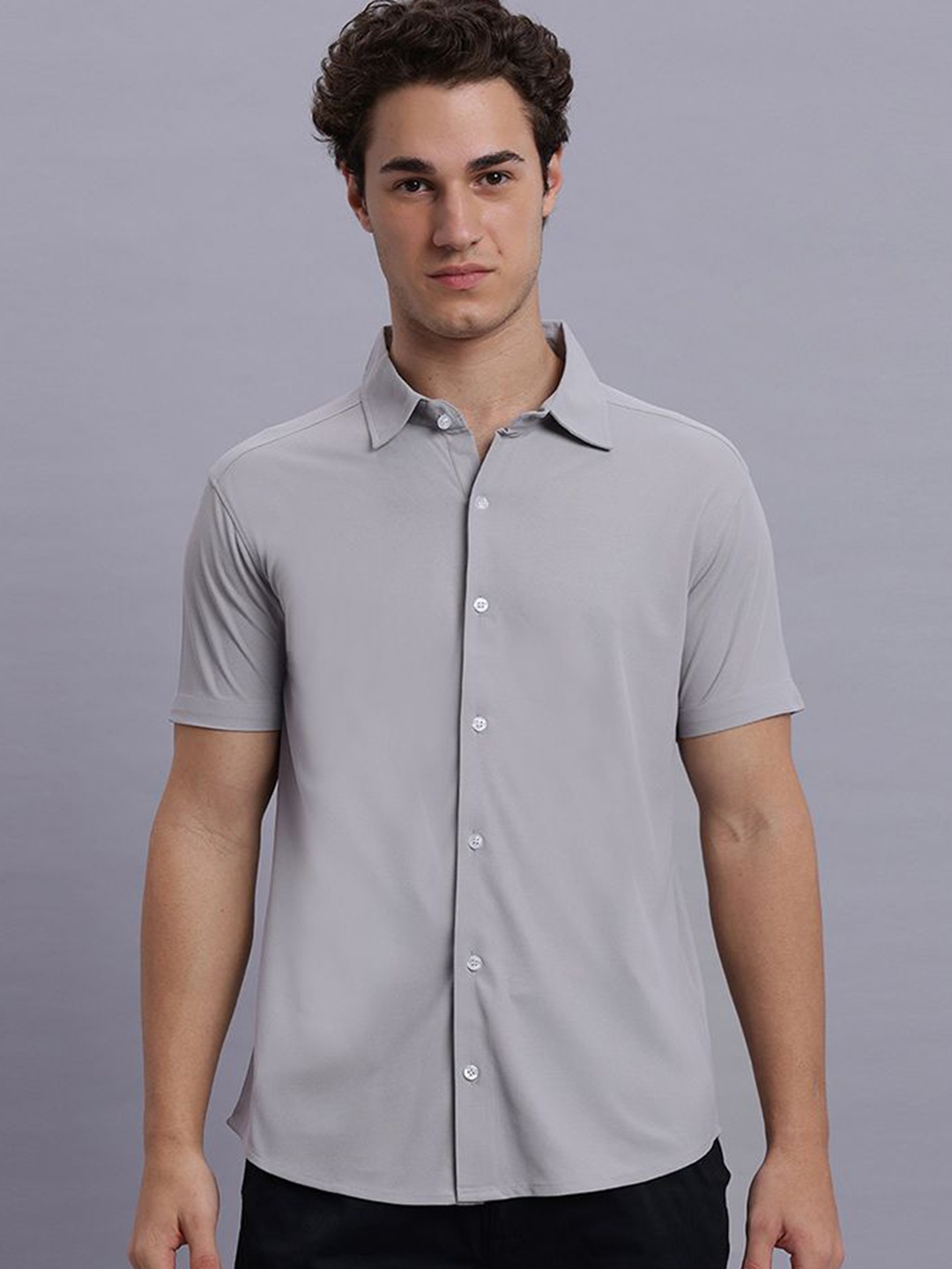 

Wear Your Opinion Men Relaxed Spread Collar Solid Formal Shirt, Grey