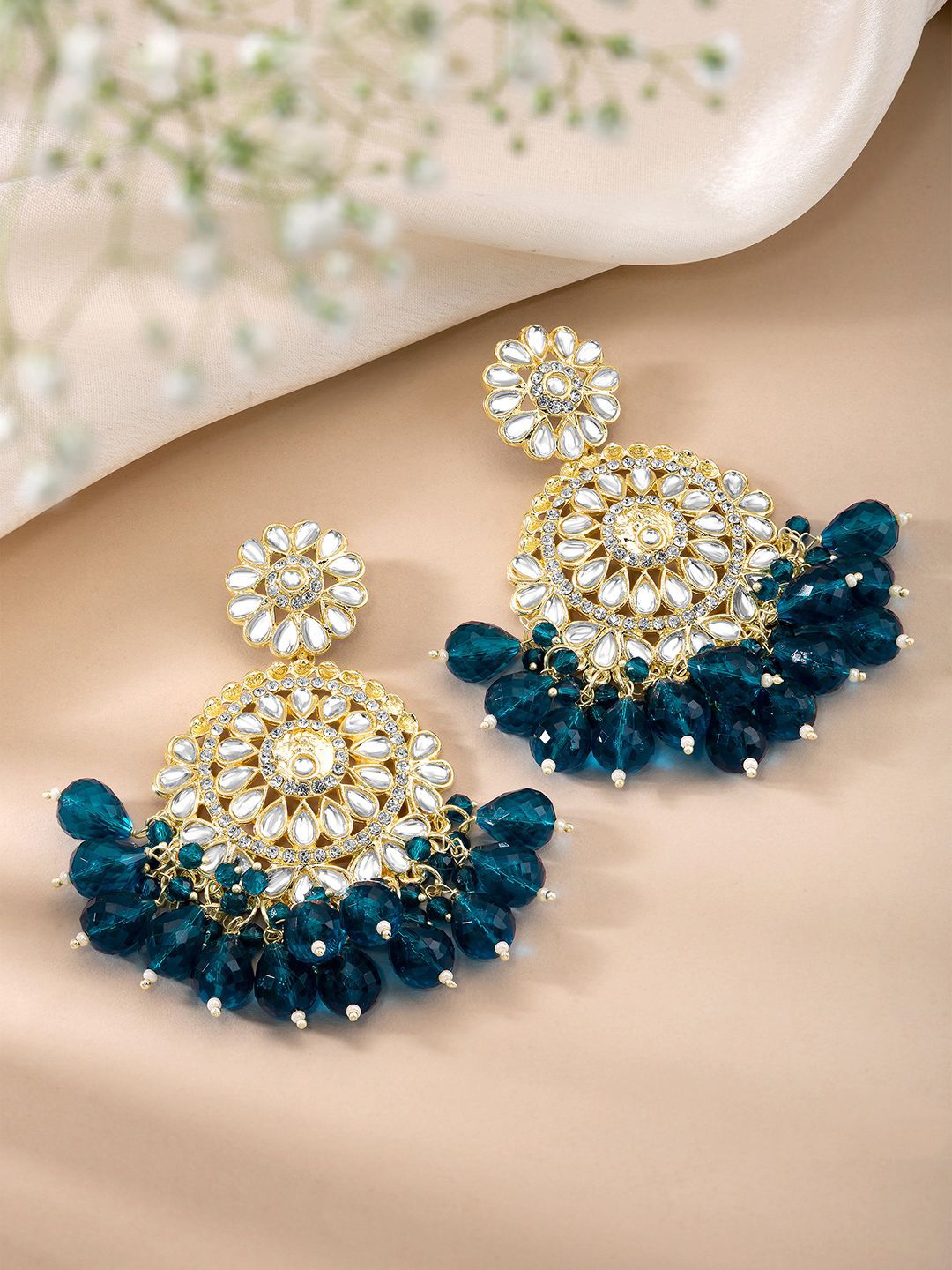

Peora Gold Plated Kundan & Beaded Contemporary Drop Earrings, Blue