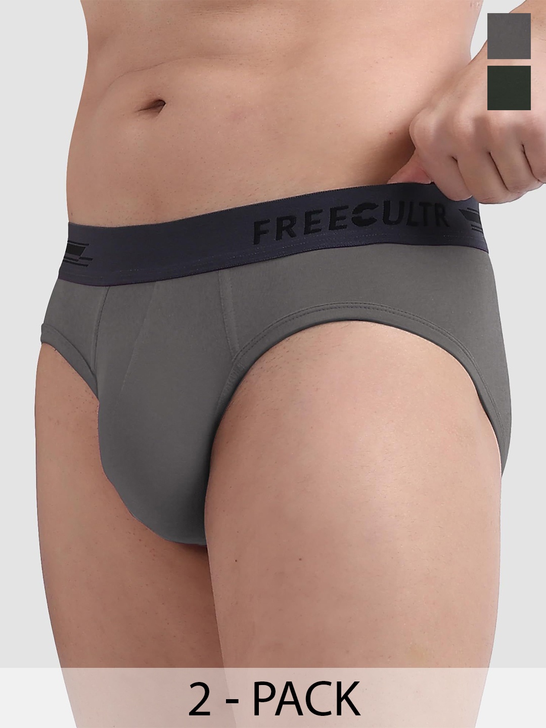 

FREECULTR Pack Of 2 Men Anti Bacterial Basic Briefs, Olive