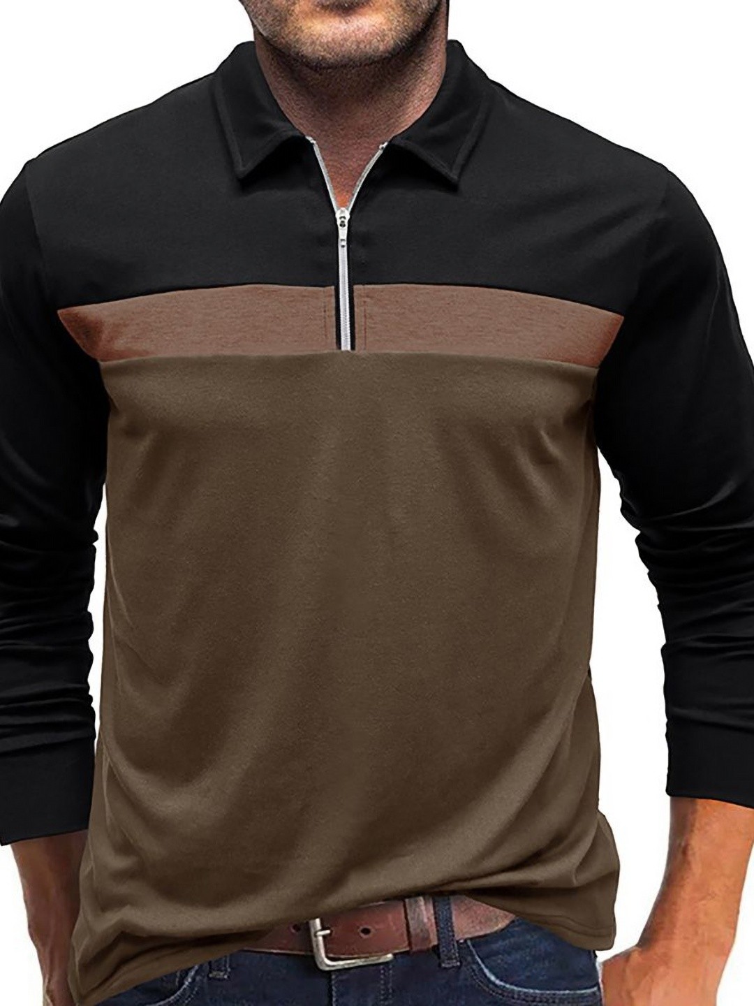 

StyleCast x Revolte Men Colourblocked Polo Collar Cotton T-shirt, Brown