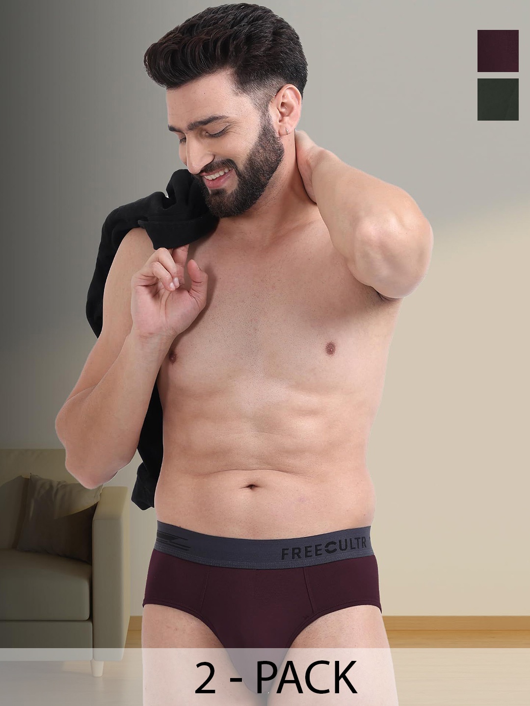 

FREECULTR Men Pack Of 2 Basic Cotton Briefs FC-B-XT-SW-SEG_S, Maroon