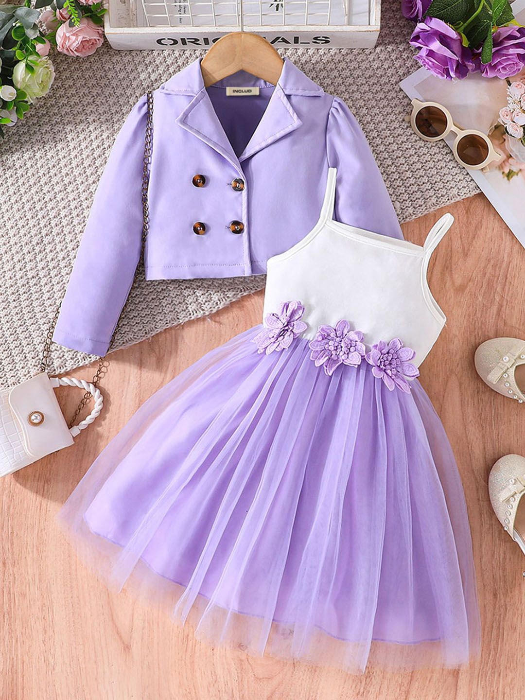 

INCLUD Girls Fit & Flare Tulle Dress with Jacket, Purple