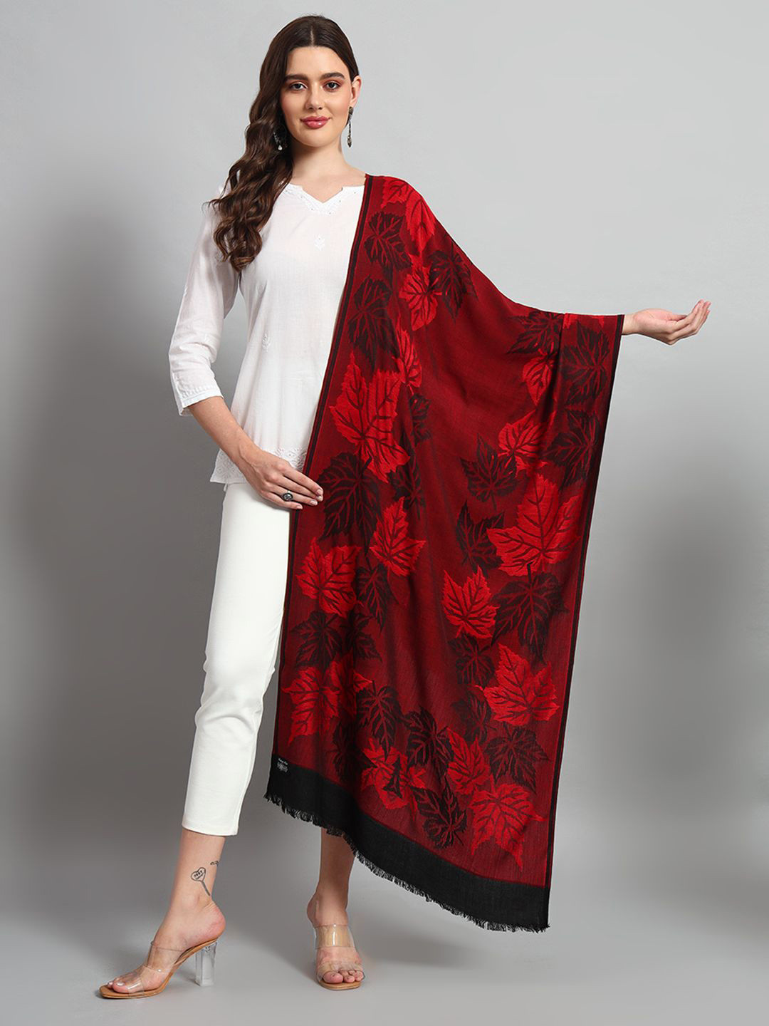 

HANDICRAFT PALACE Women Woven Design Stole, Red