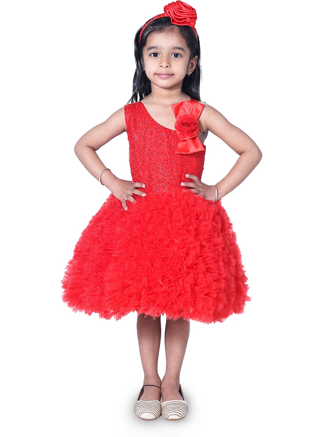 

Wish little Girls Red Net A-Line Dress