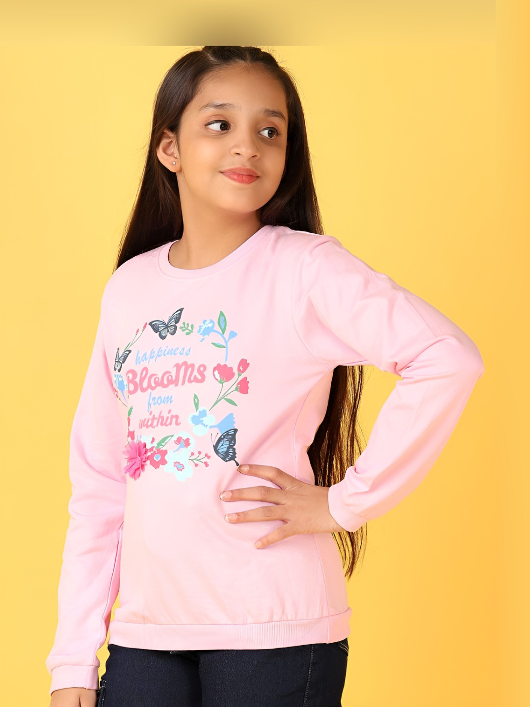 

V-Mart Girls Graphic Printed Round Neck Cotton T-shirt, Pink