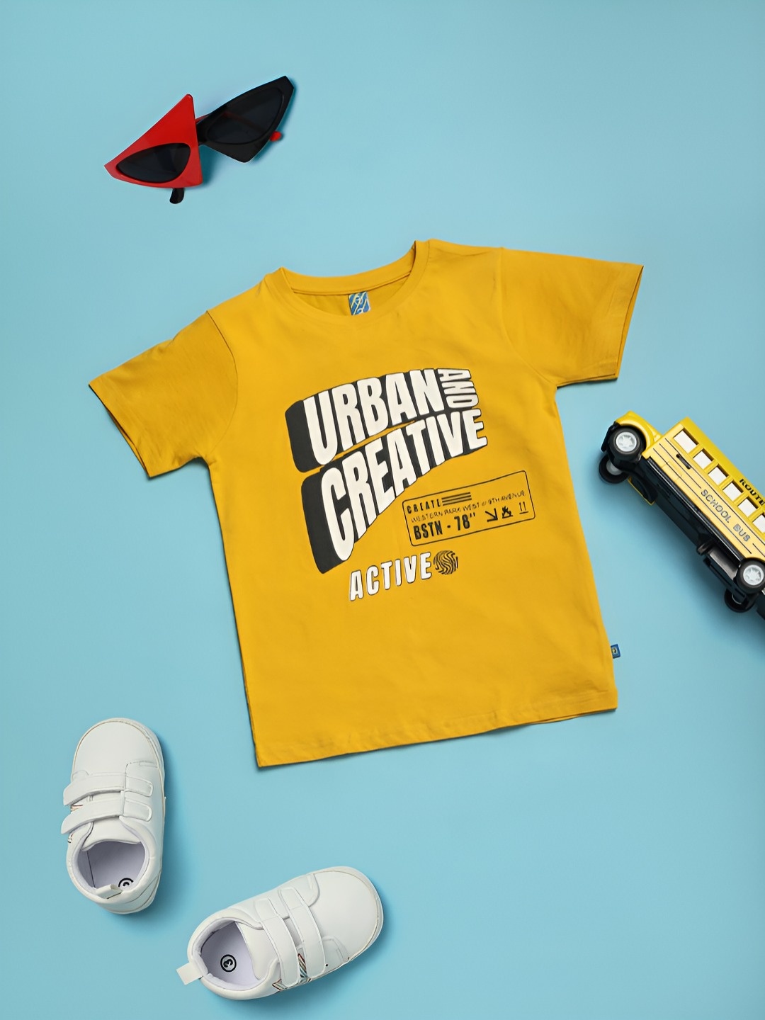

V-Mart Boys Typography Printed Round Neck Cotton T-shirt, Mustard