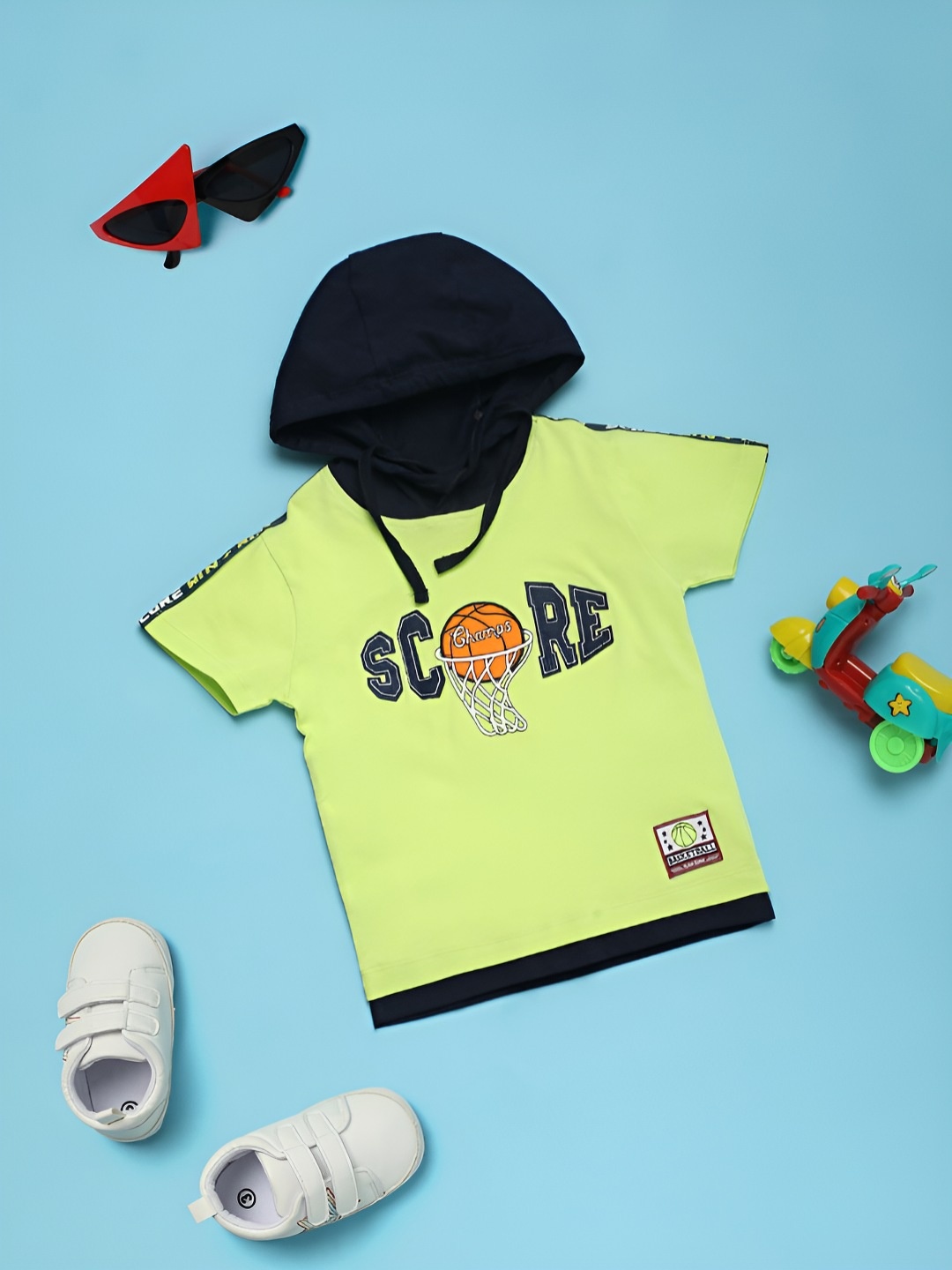 

V-Mart Boys Typography Printed Hood Cotton T-shirt, Lime green