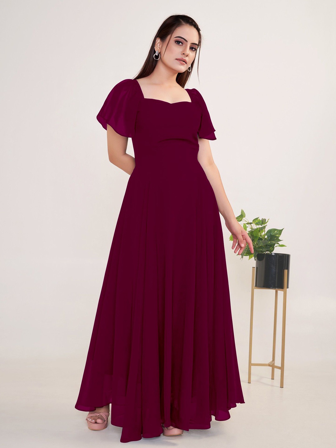 

Krunal Raiyani Women Puff Sleeve Maxi Dress, Magenta