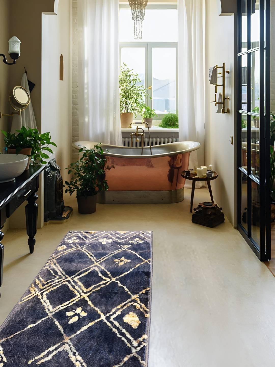 

Sapana Carpet-Mats Navy Blue & Beige Abstract Printed Floor Runner