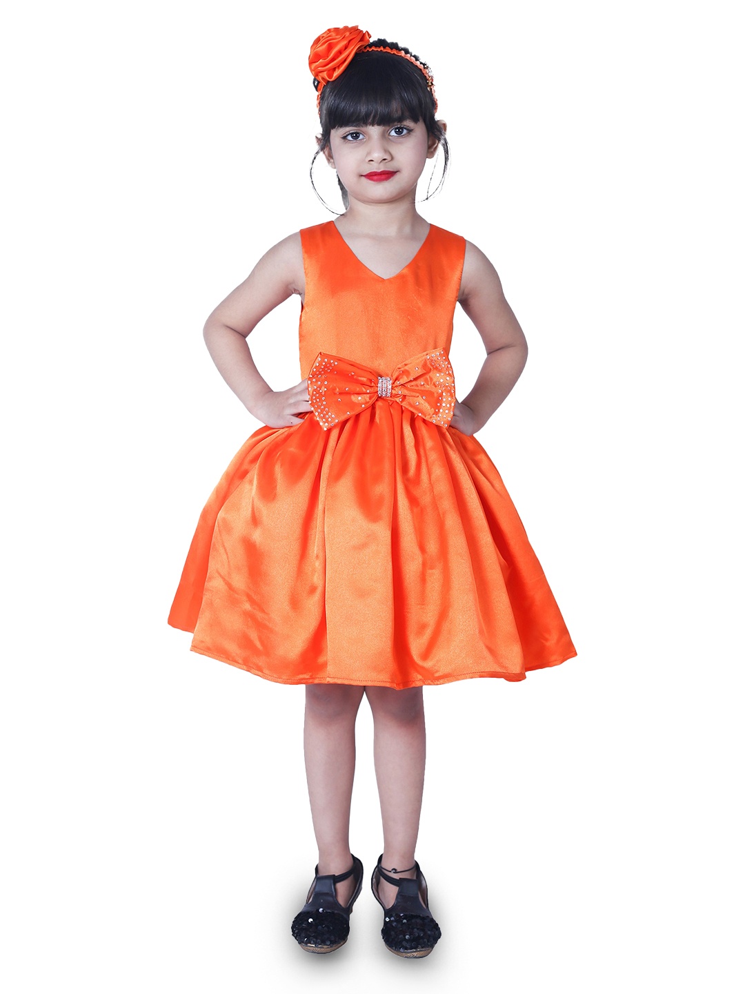 

Wish little Girls Self Design Satin A-Line Dress, Orange