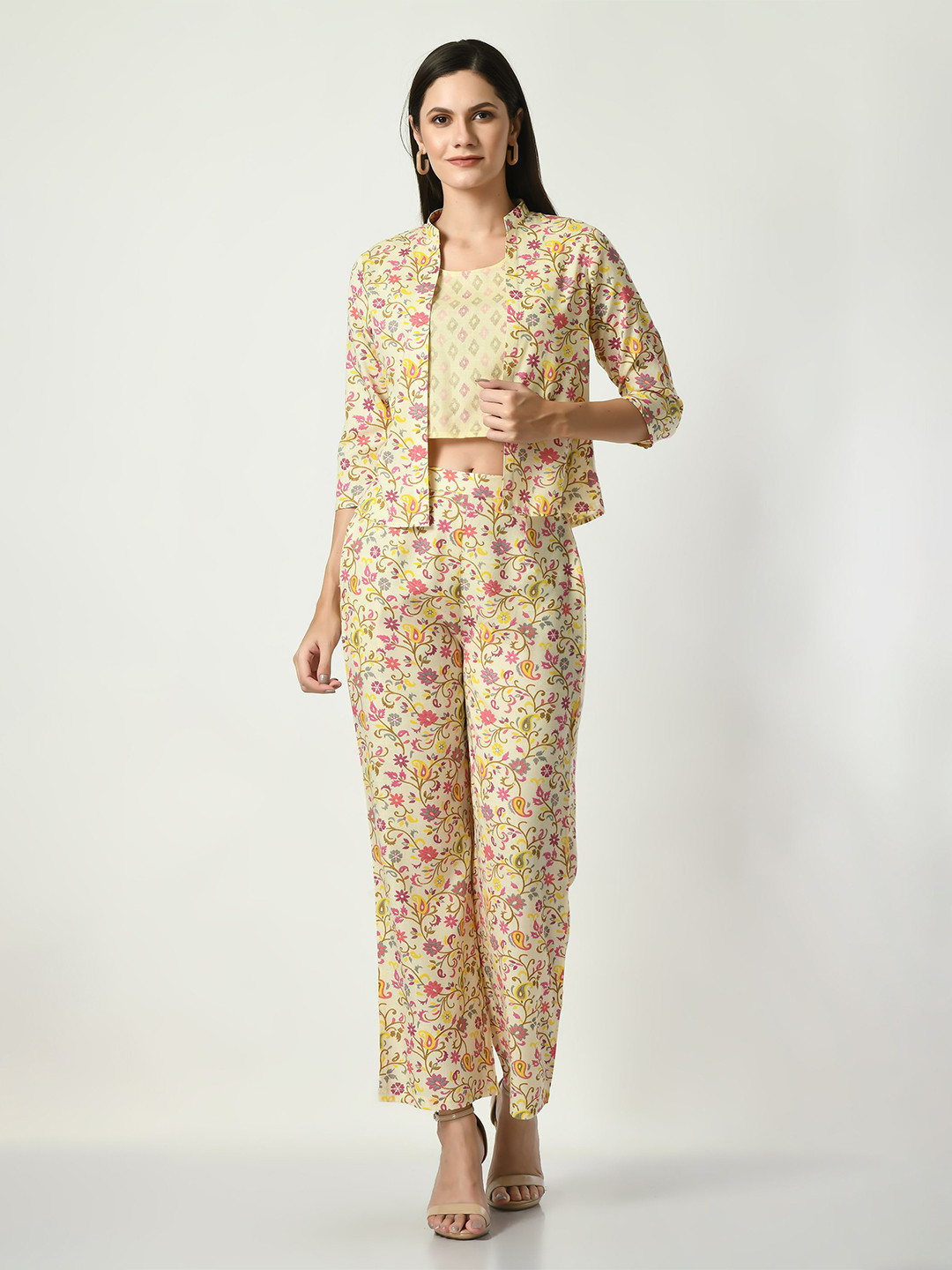 

VAPPSYAM Top With Trouser & Jacket Co-Ords, Yellow